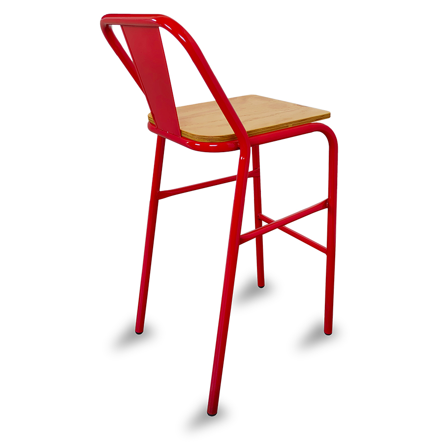 Bancos metálicos para barra de bar ó cocina Modelo Nisso con asiento de madera respaldo de Metal con lamina