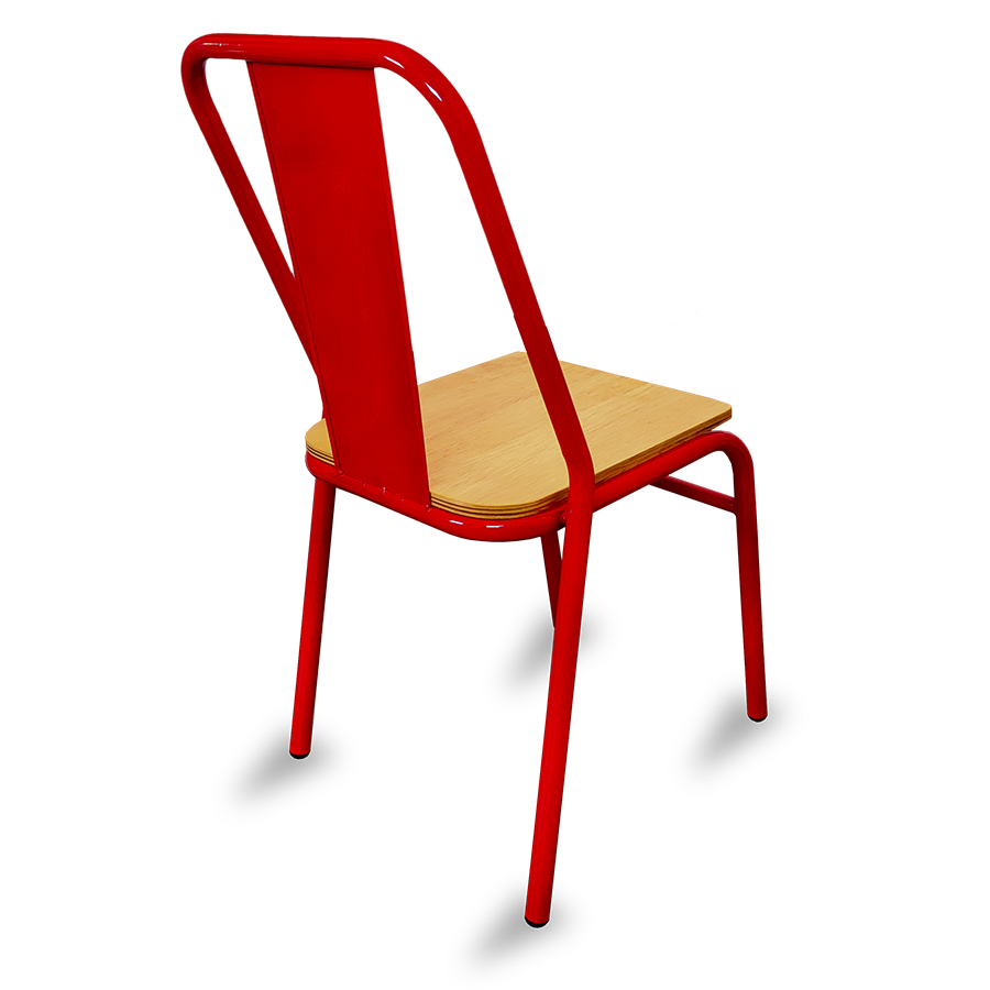 Sillas metálicas para restaurante, cafetería o comedor modelo Nisso con asiento de madera respaldo de Metal con lamina