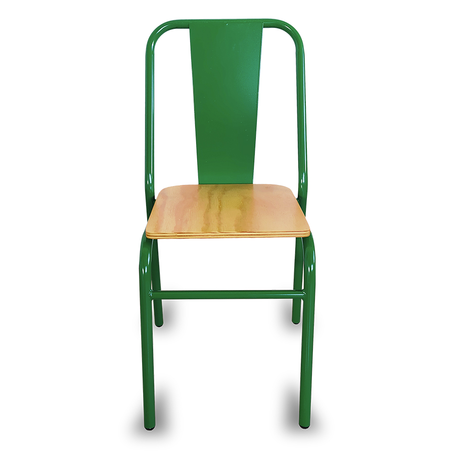 Sillas metálicas para restaurante, cafetería o comedor modelo Nisso con asiento de madera respaldo de Metal con lamina