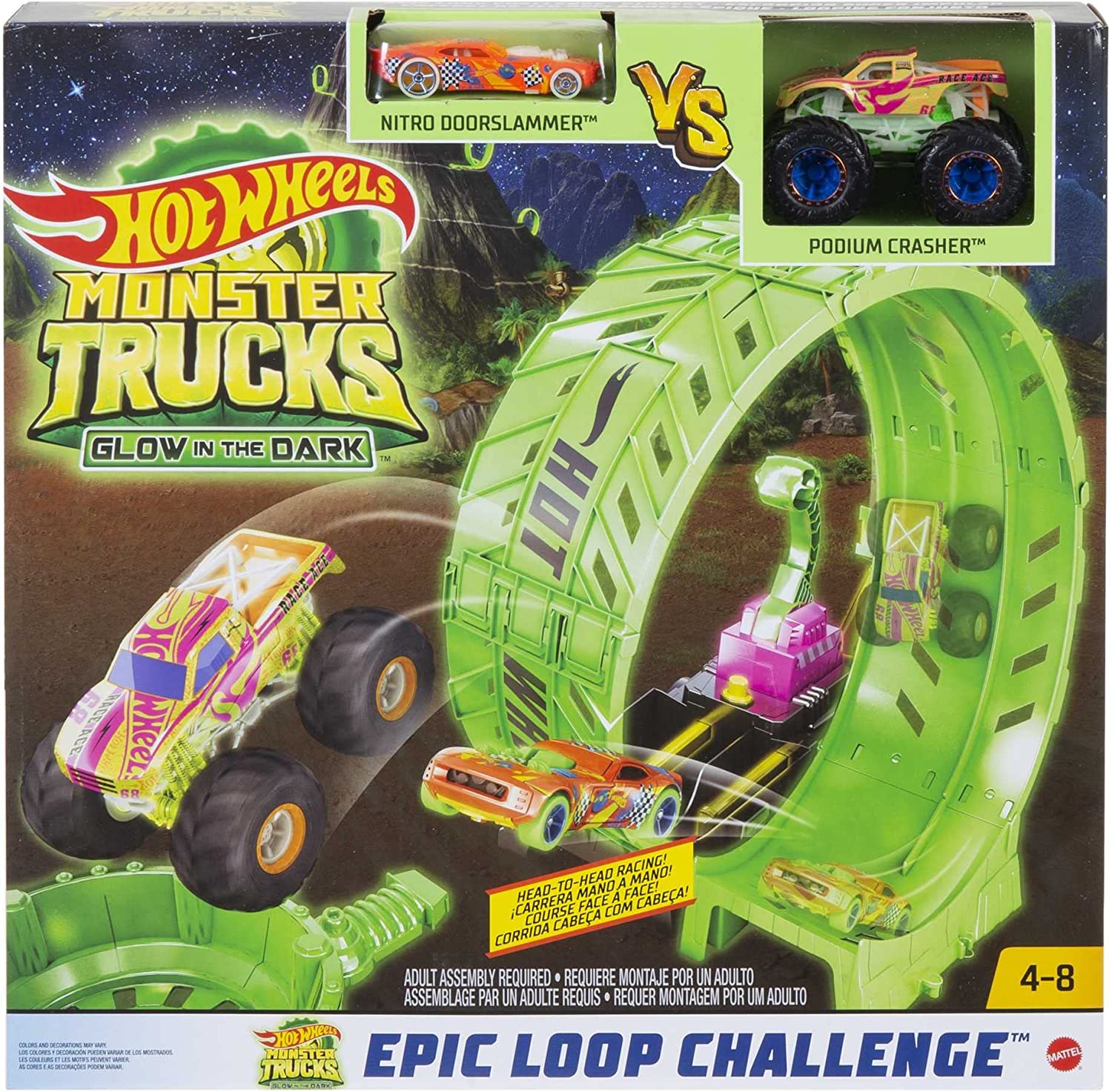 Hot Wheels Monster Trucks Reto Giro 360 Glow in the Dark