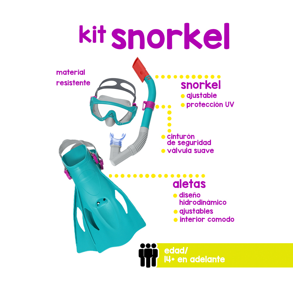 Kit De Snorkel Buceo Bestway Adulto Policarbonato Uv 