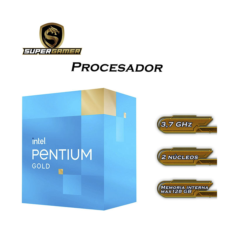 CPU Supergamer Intel Pentium Gold G7400 3.7 Ghz Ram 8 Gb Ssd 480 Gb, Wifi, Negro
