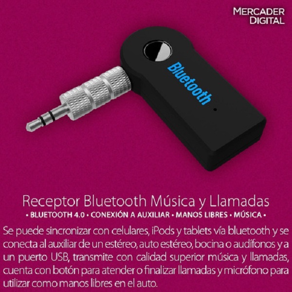 Receptor Bluetooth Conexión Auxiliar 3.5 Música Manos Libres - Mercader Digital