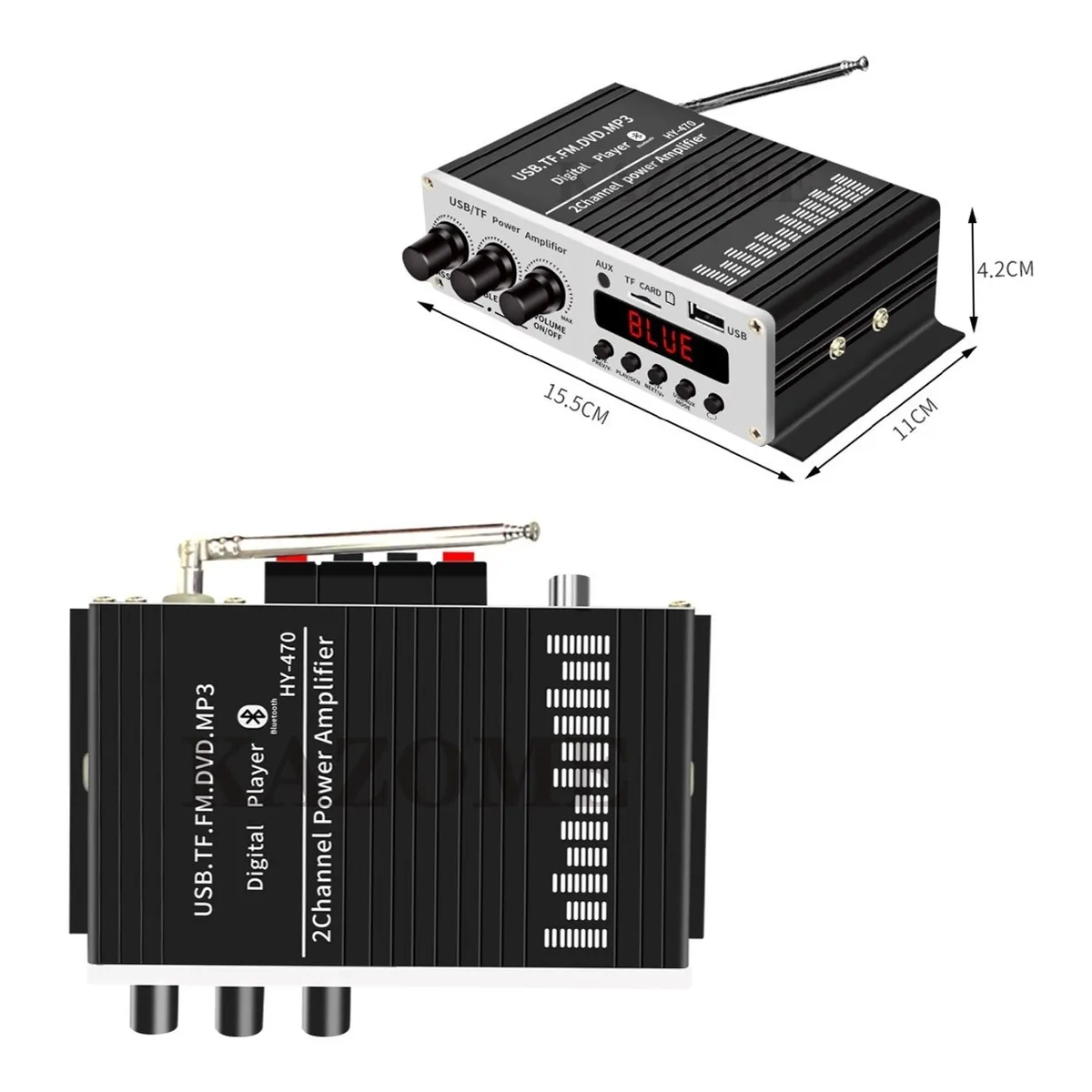 Amplificador Auto Moto Casa 12v Fm Usb Tf Bluetooth Aux Mp3
