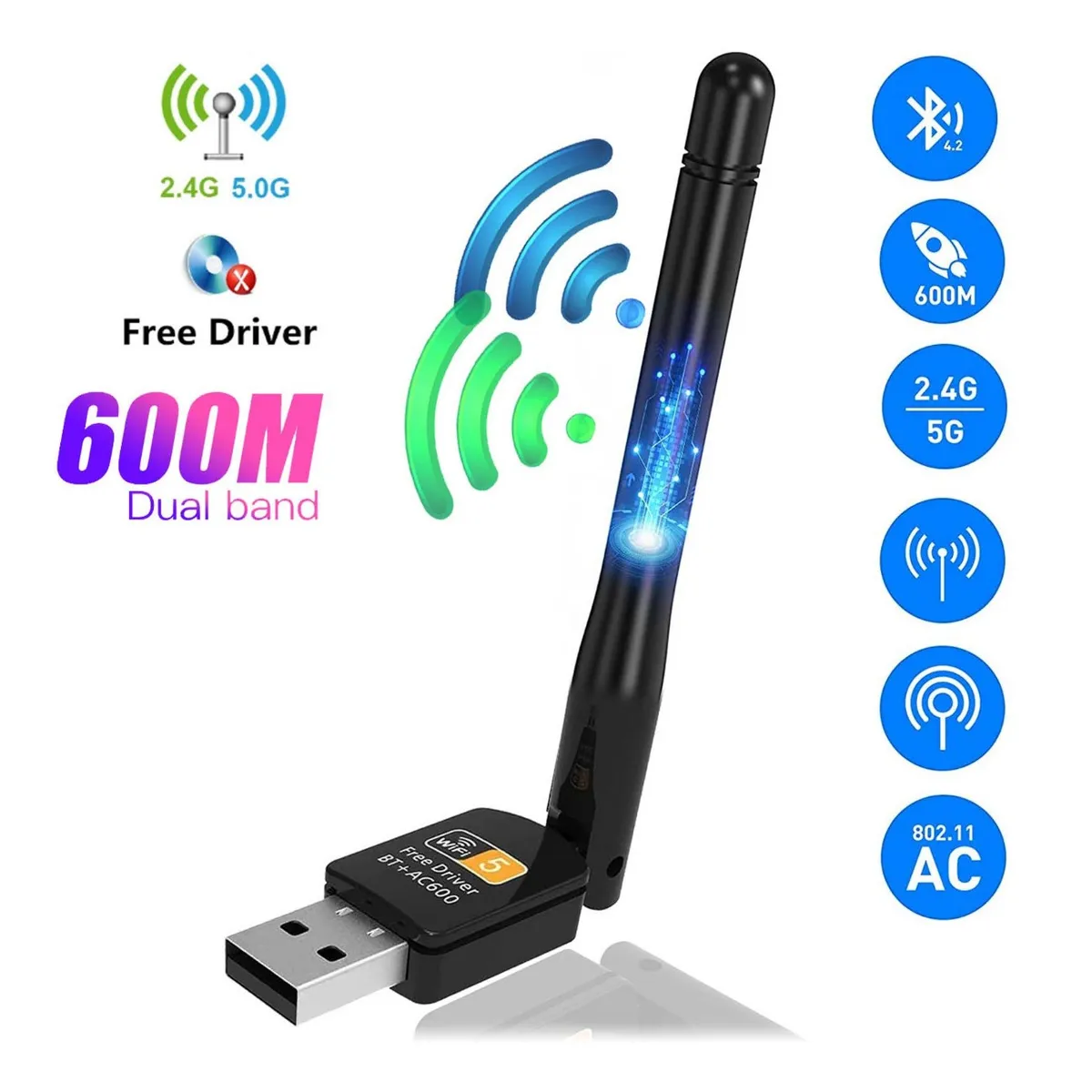 Antena Usb Wifi Adaptador Inalámbricade 600mbps Bluetooth