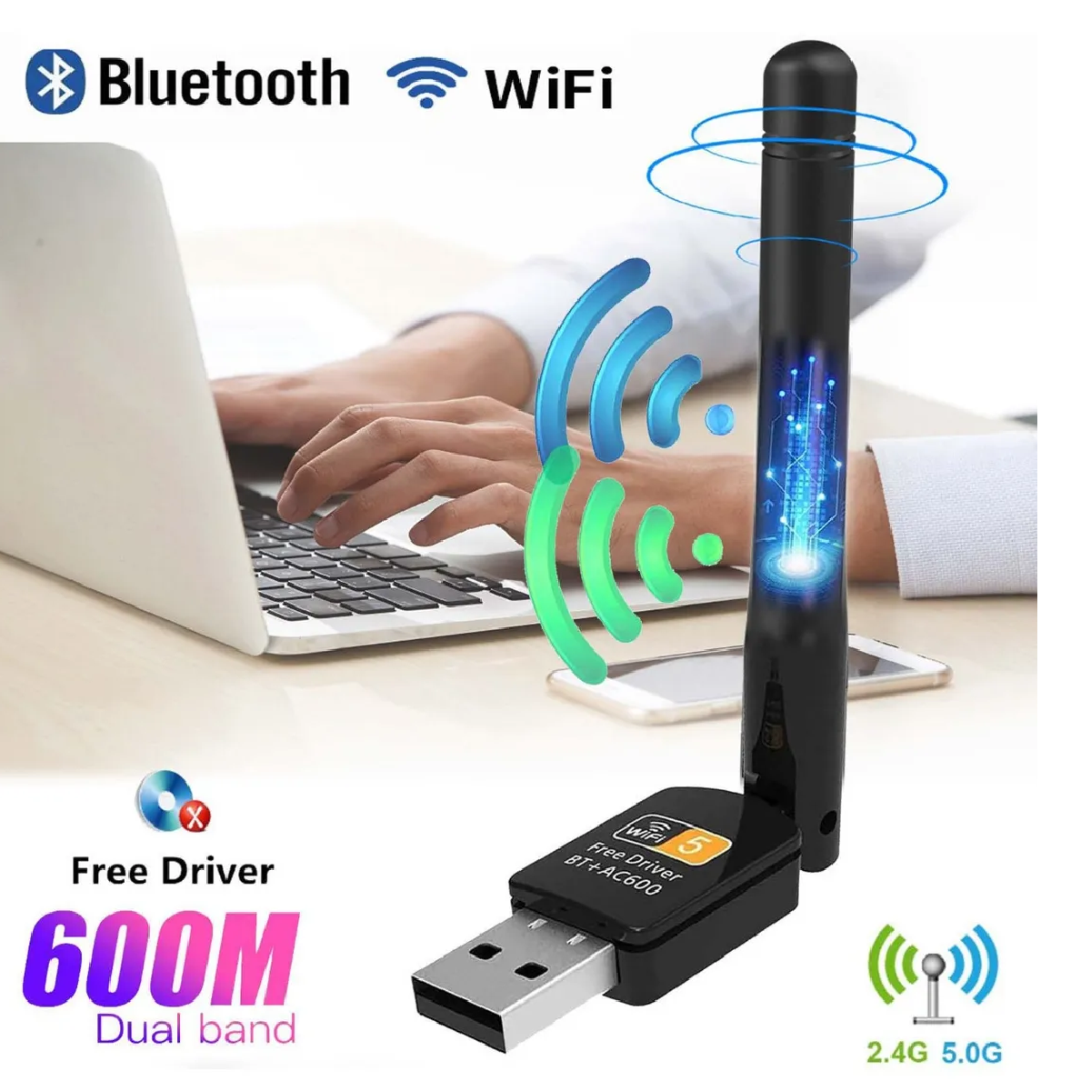 Antena Usb Wifi Adaptador Inalámbricade 600mbps Bluetooth