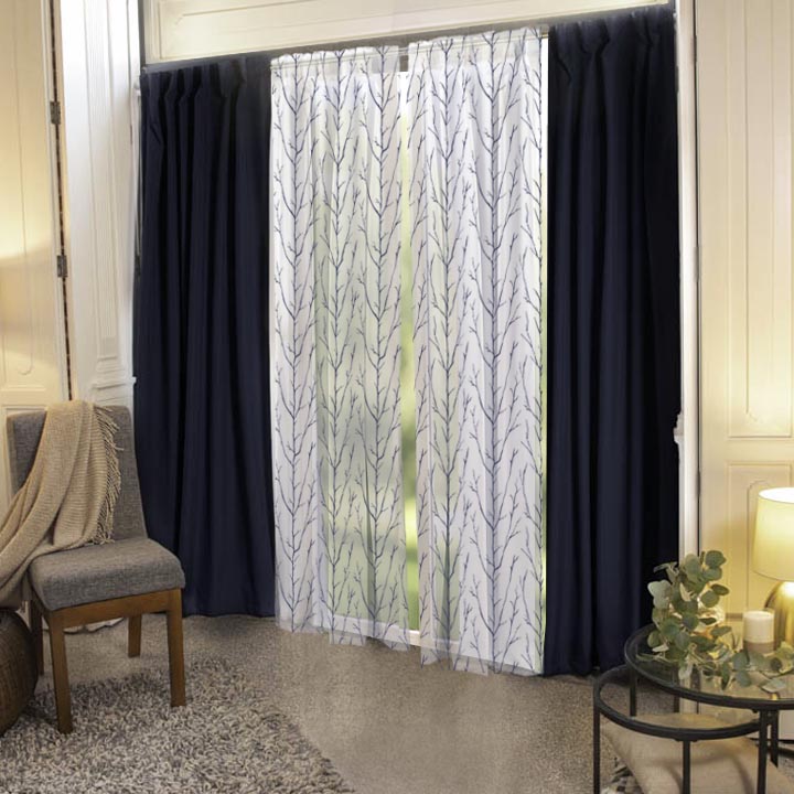 2 Cortinas Béla Amalfi Azul Marino + 2 Velos Estampados (2.30alto X2.70)
