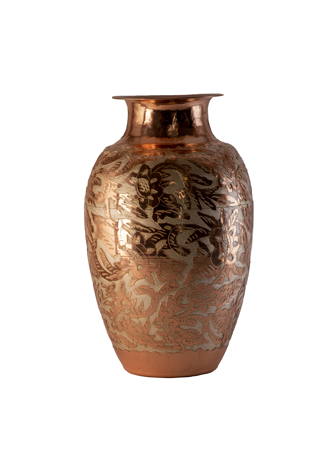  Jarrón o Florero de Cobre Pulido Y Baño De Plata Hecho Artesanalmente 