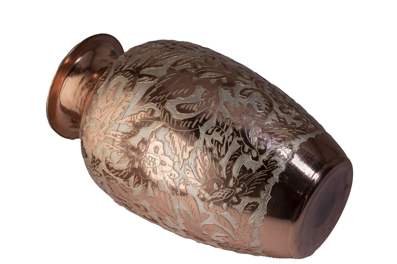  Jarrón o Florero de Cobre Pulido Y Baño De Plata Hecho Artesanalmente 