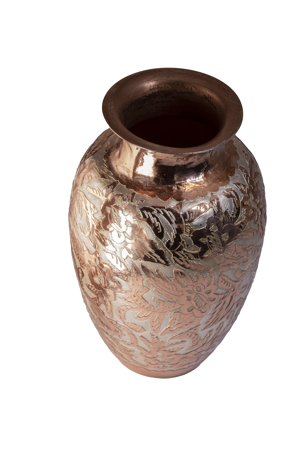  Jarrón o Florero de Cobre Pulido Y Baño De Plata Hecho Artesanalmente 