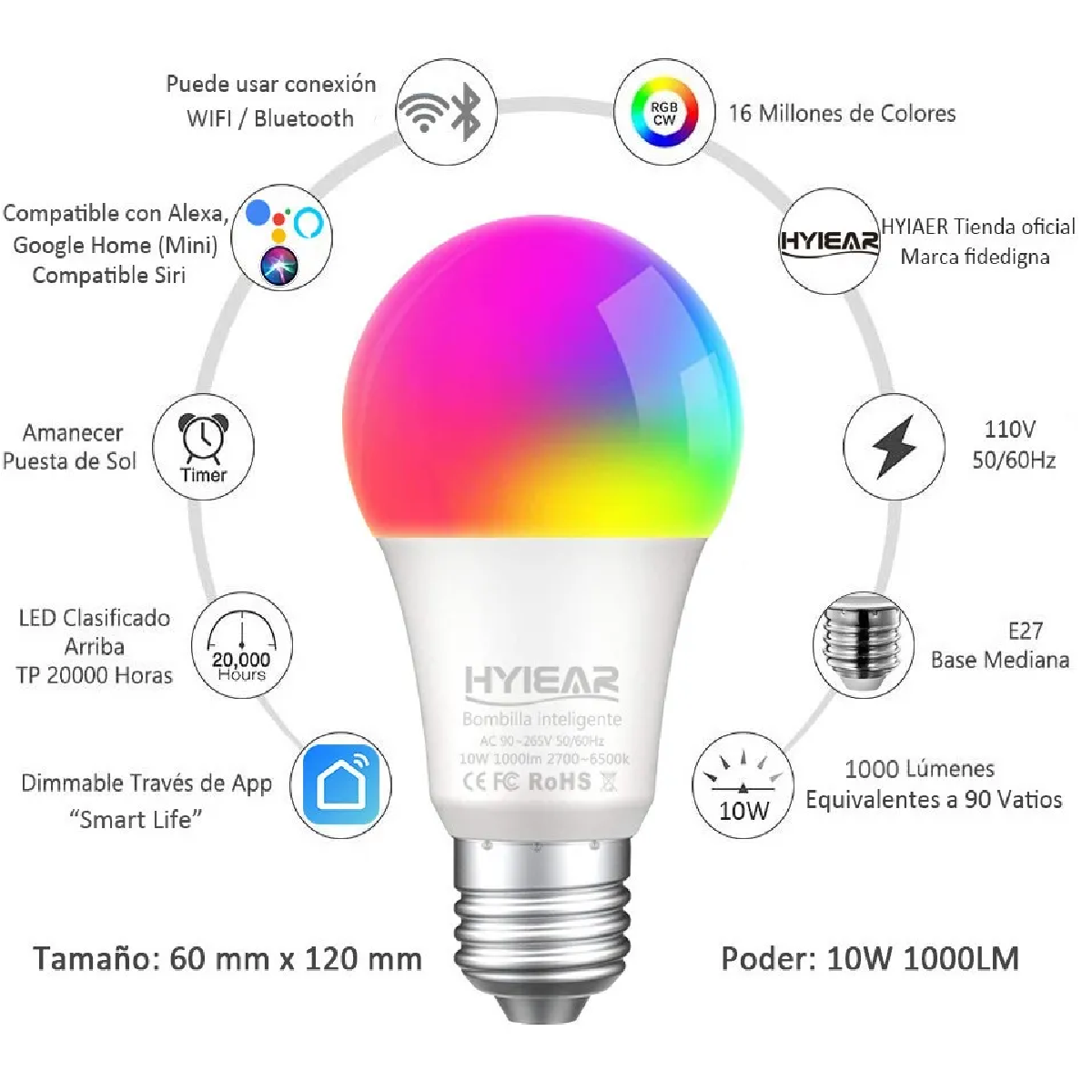 Foco Inteligente Wifi Con Siri Alexa Google Home 10w