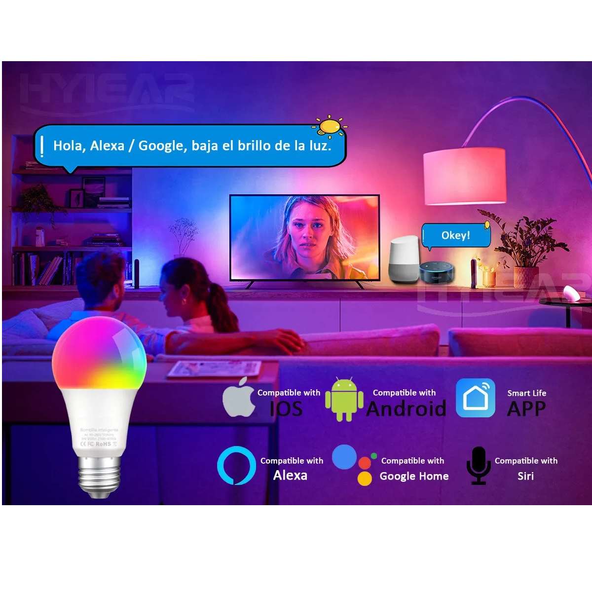 Foco Inteligente Wifi Con Siri Alexa Google Home 10w