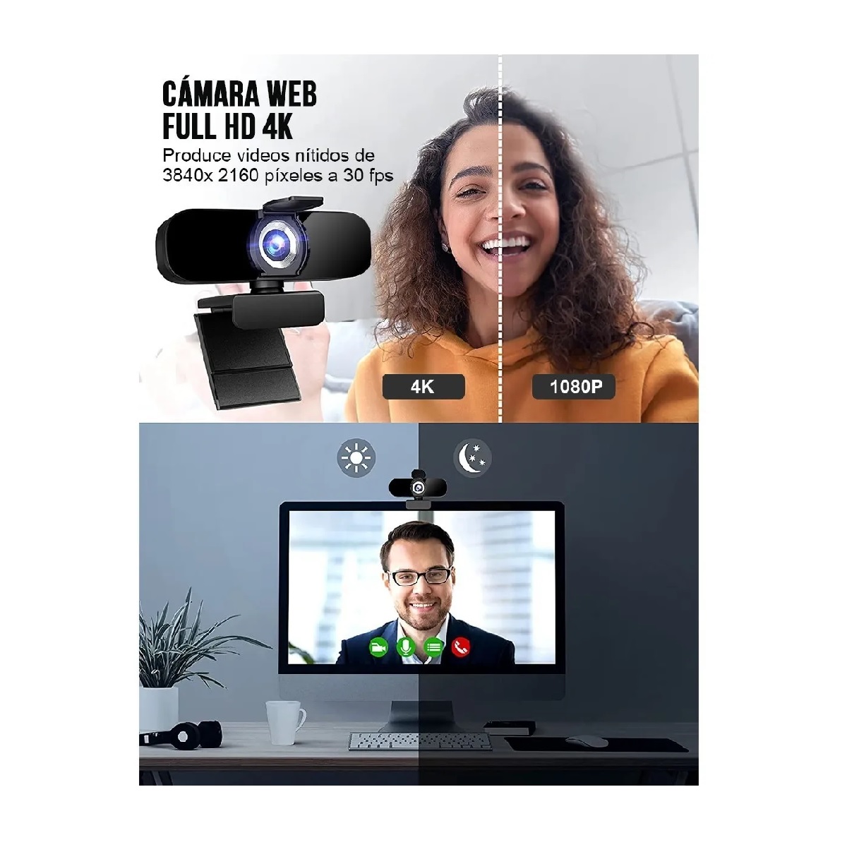 Cámara Web 4k Hd De 2160p Con Micrófono Y Enfoque Automático