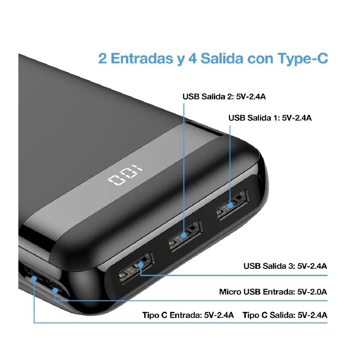 Powerbank Carga Rapida-30000mah Led Con Triple Salida Mofit