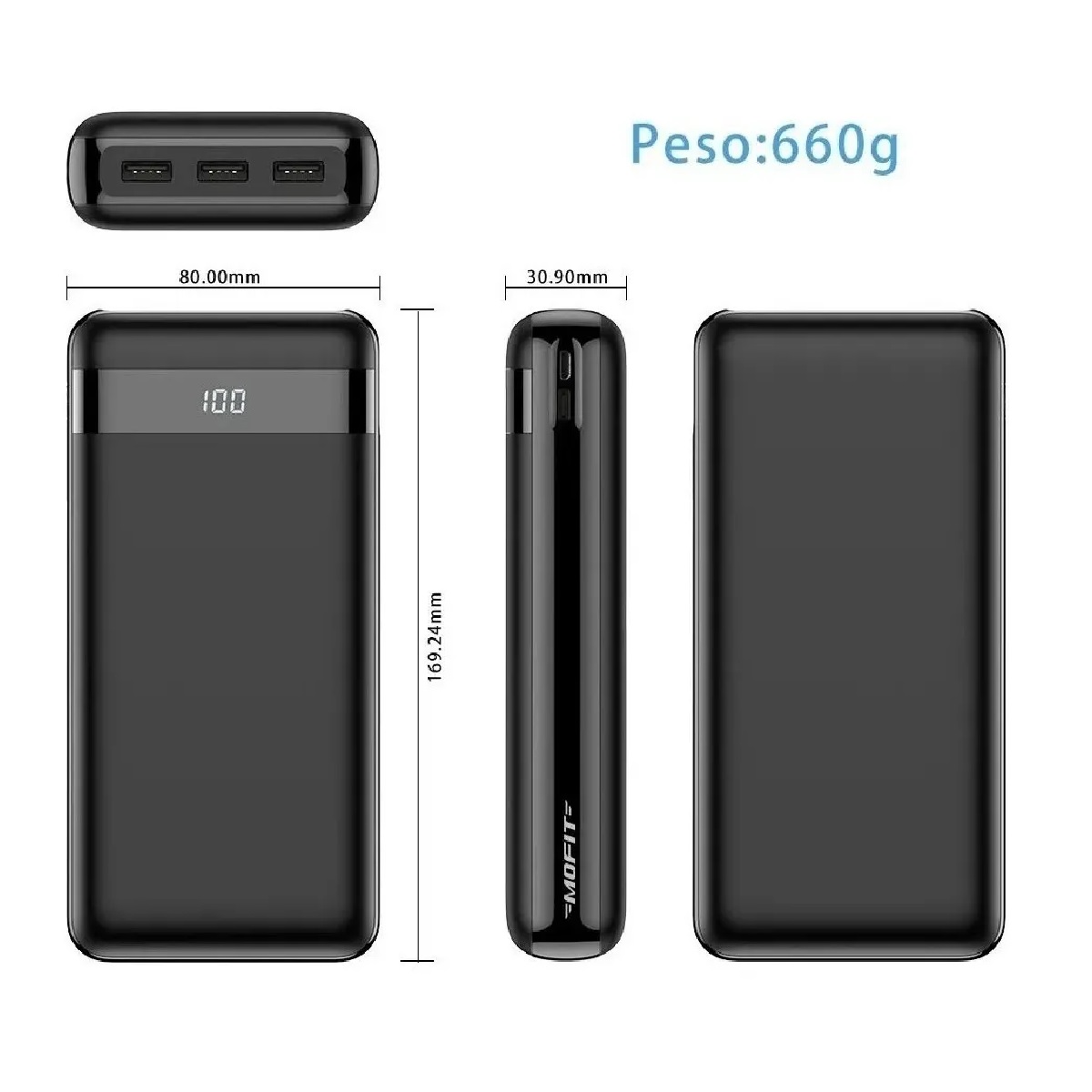 Powerbank Carga Rapida-30000mah Led Con Triple Salida Mofit