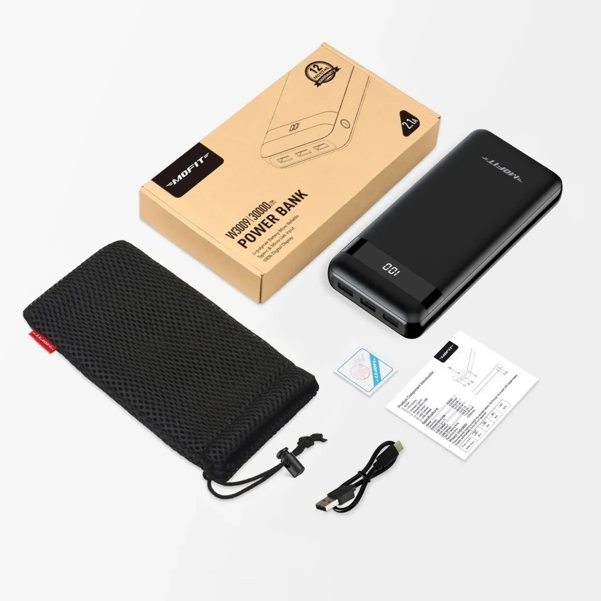 Powerbank Carga Rapida-30000mah Led Con Triple Salida Mofit
