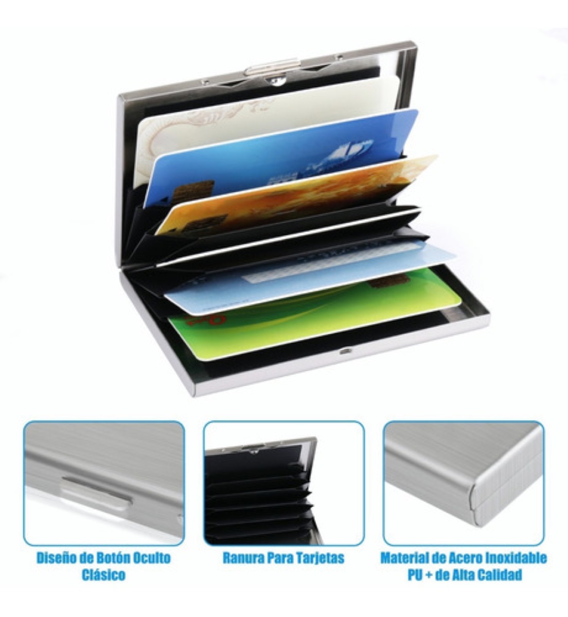 Tarjetero Para Tarjetas De Crédito Metal Inoxidable 2 Piezas Negros