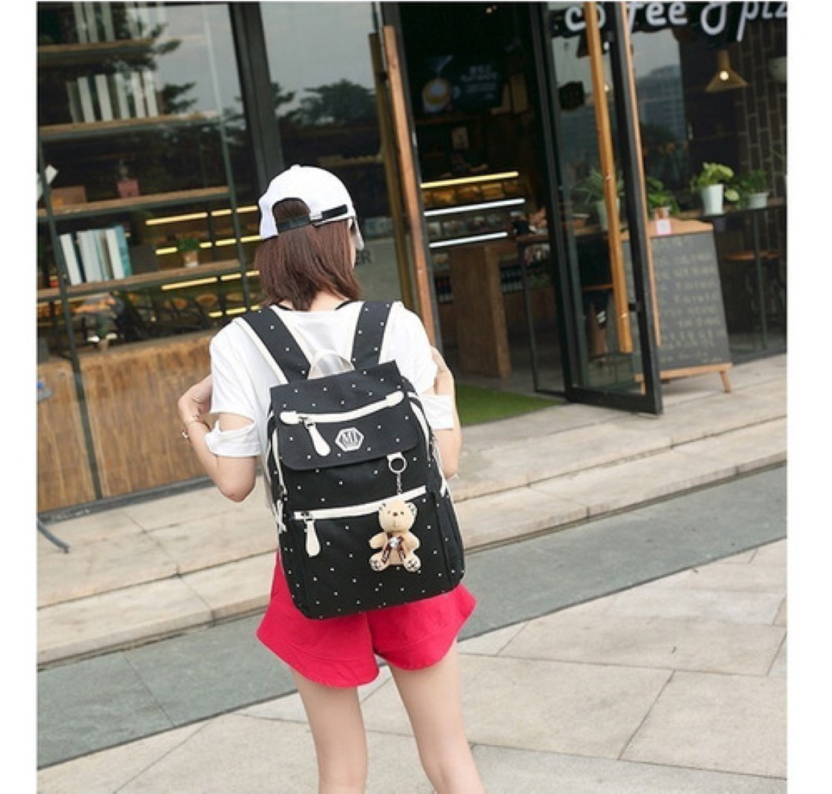 Set 4 Mochila Escolar Niña Negra con Puntos