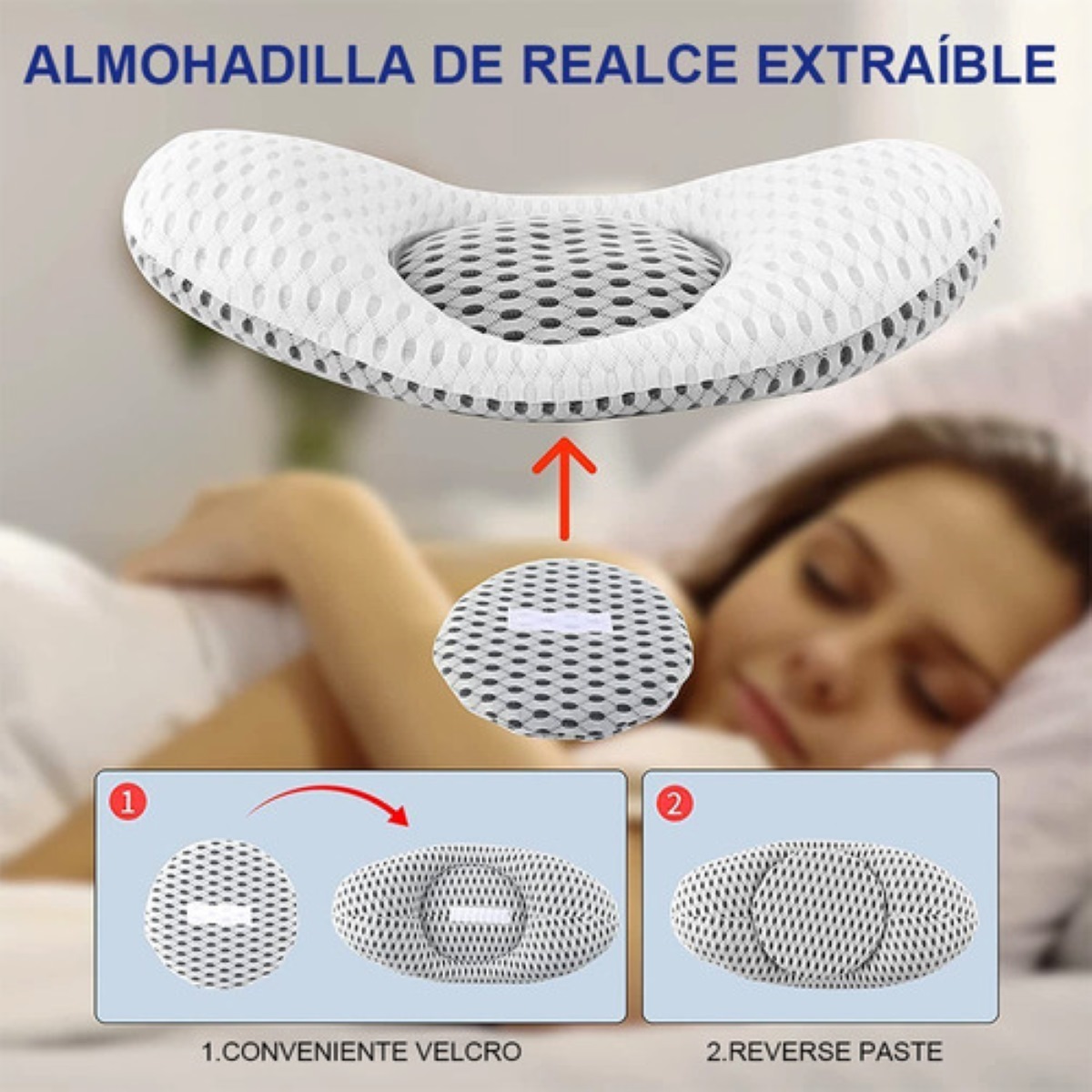 Almohada Lumbar Fit Cojin Lumbar Gris con Blanco