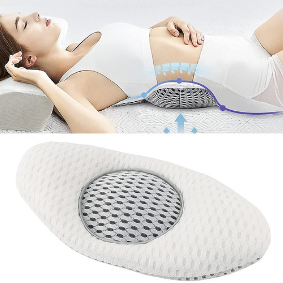 Almohada Lumbar Fit Cojin Lumbar Gris con Blanco