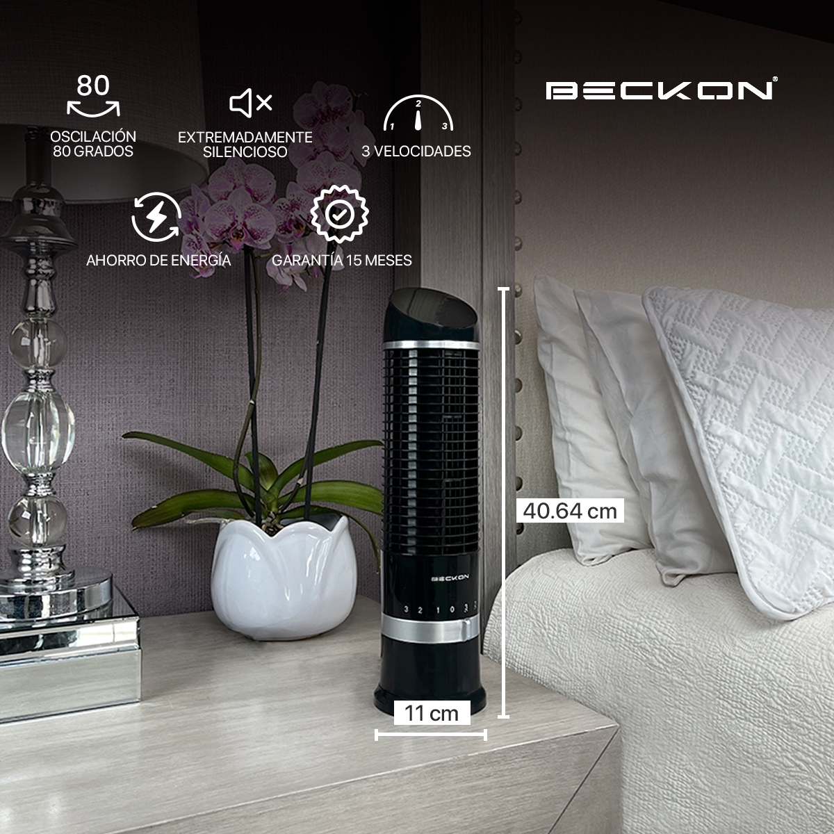 Ventilador de torre para escritorio buró 41cm Beckon BV-11 Negro