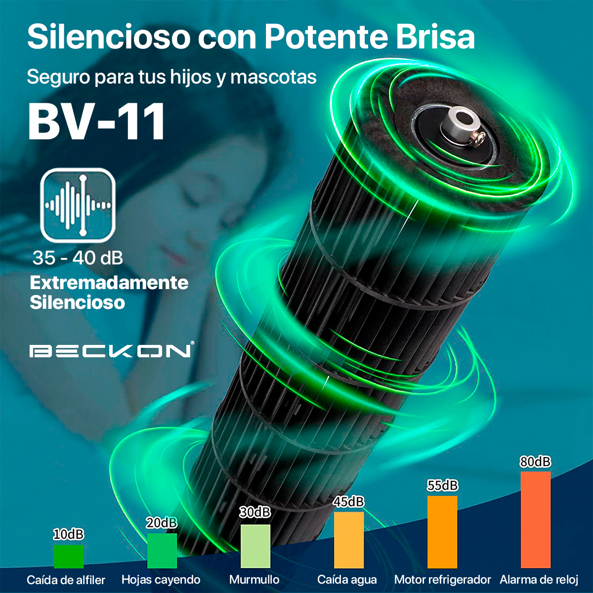 Ventilador de torre para escritorio buró 41cm Beckon BV-11 Negro