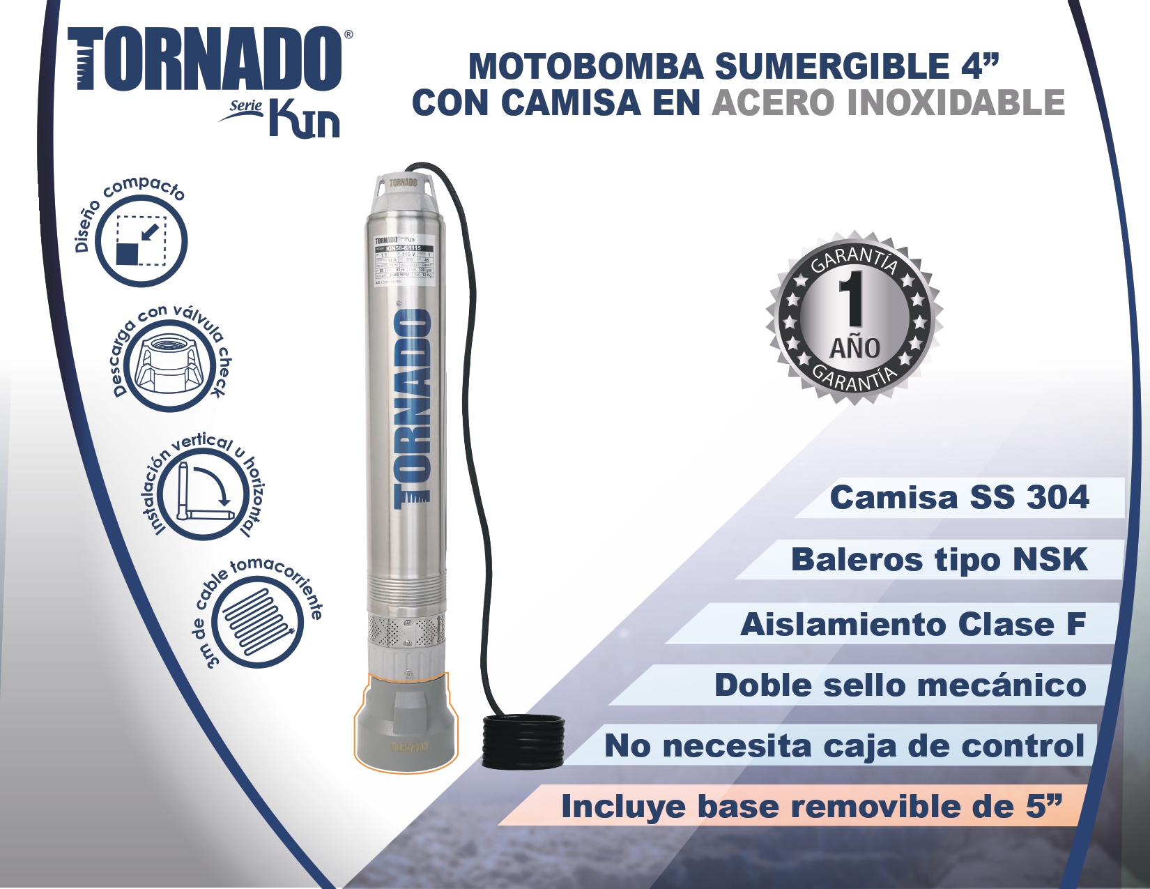 Bomba Sumergible KIN58-6/1115 Tornado Serie Kin 1.1 HP 115 V