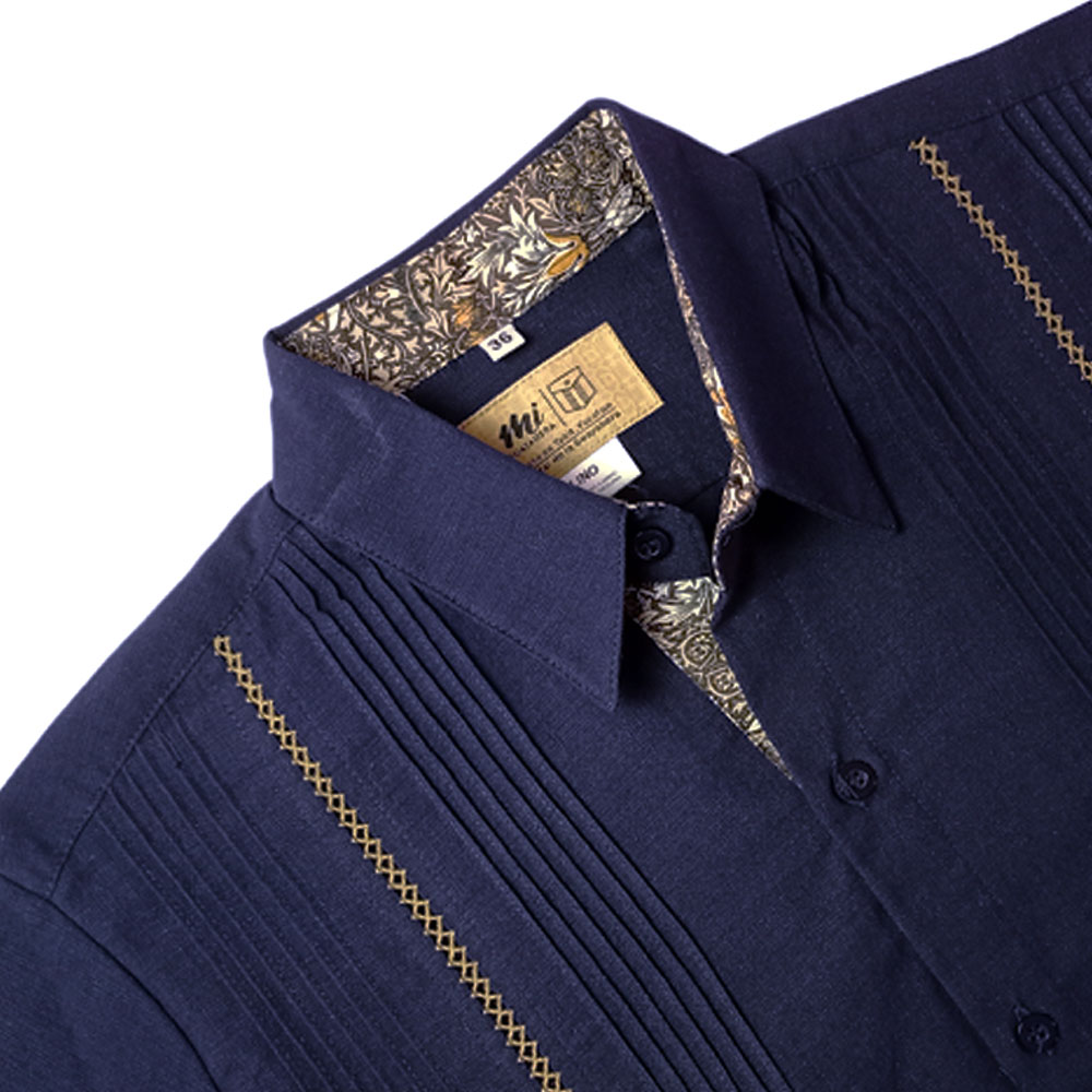 Guayabera Yucateca Marino De Hombre Manga Corta