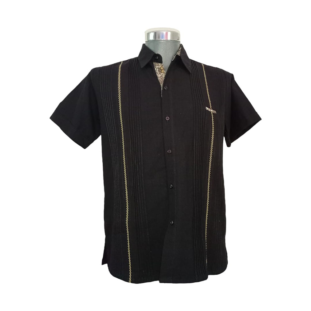 Guayabera Yucateca Negra De Hombre Manga Corta 