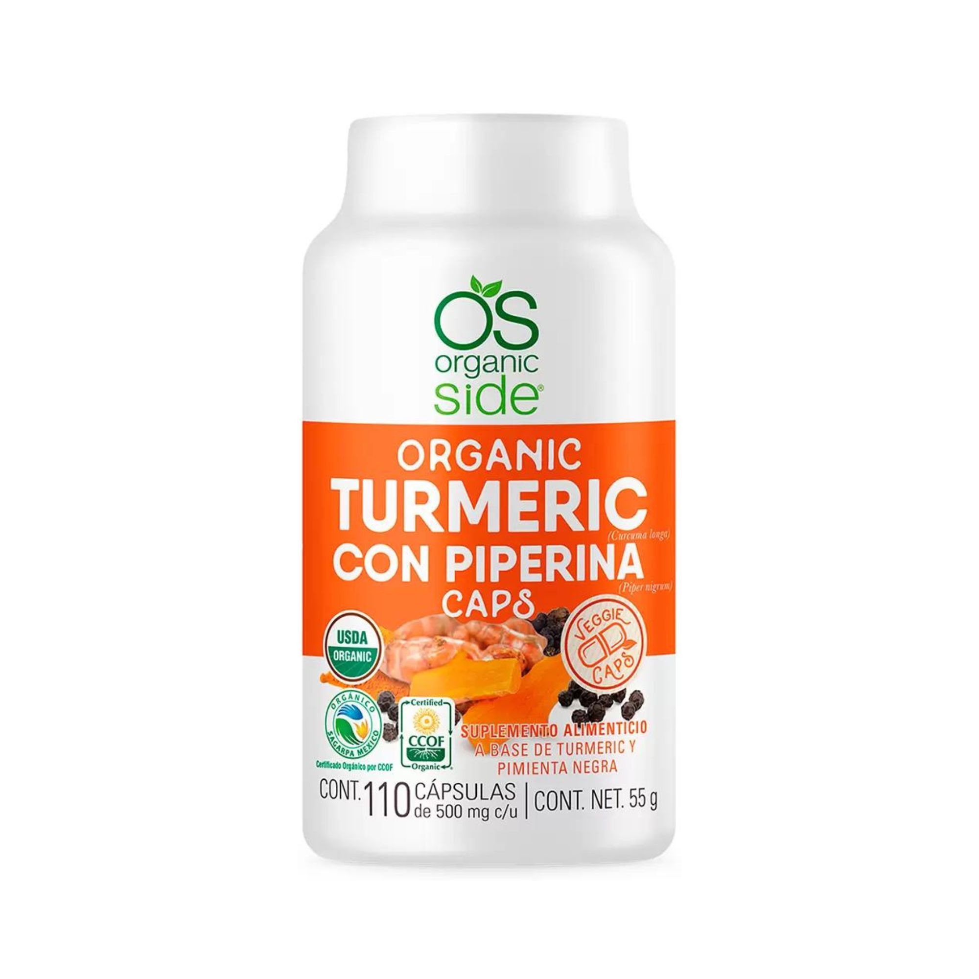 Cápsulas Cúrcuma Orgánica 110pz OrganicSide Vegetal Turmeric