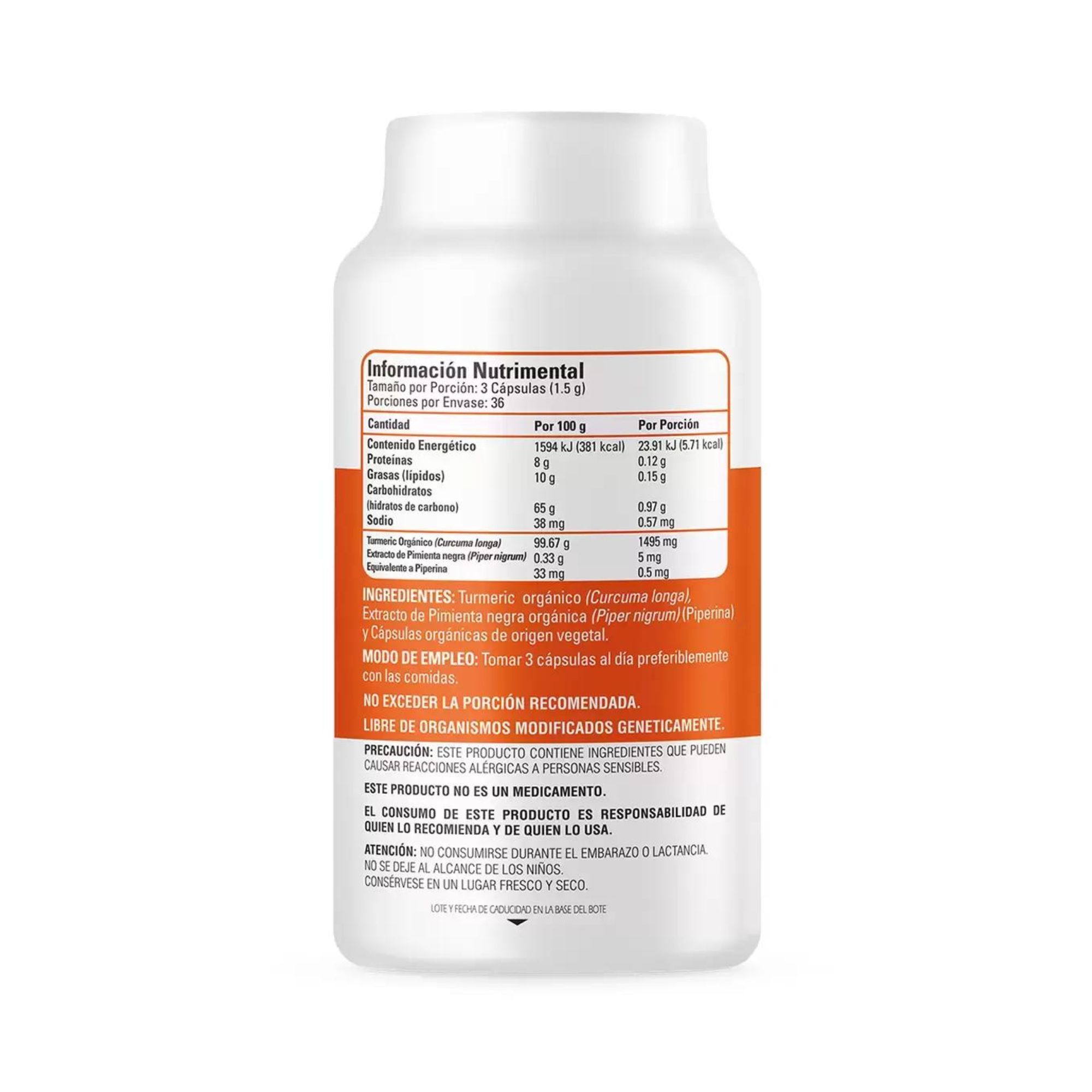 Cápsulas Cúrcuma Orgánica 110pz OrganicSide Vegetal Turmeric