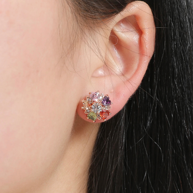 Aretes Mujer Zirconia Cúbica, Oro Laminado tono Rose-gold
