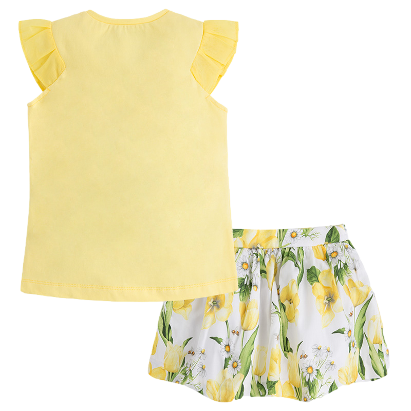 Conjunto de falda rizada y camiseta con manga tableada para niña marca Mayoral