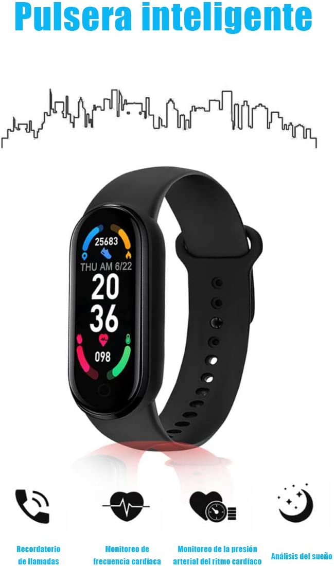 Smart Band M6 Fitness Tracker, Activity Tracker Fitness Smart Wristband con Monitor de Frecuencia Cardíaca, Pulseras Inteligentes con Monitor de Presión Arterial para Hombres y Mujeres Compatibles con Android e iOS