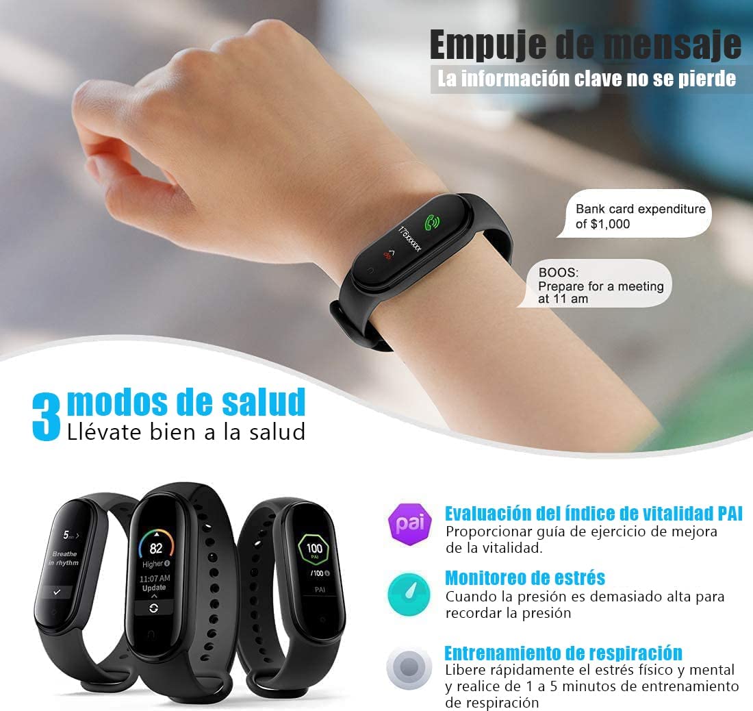 Smart Band M6 Fitness Tracker, Activity Tracker Fitness Smart Wristband con Monitor de Frecuencia Cardíaca, Pulseras Inteligentes con Monitor de Presión Arterial para Hombres y Mujeres Compatibles con Android e iOS