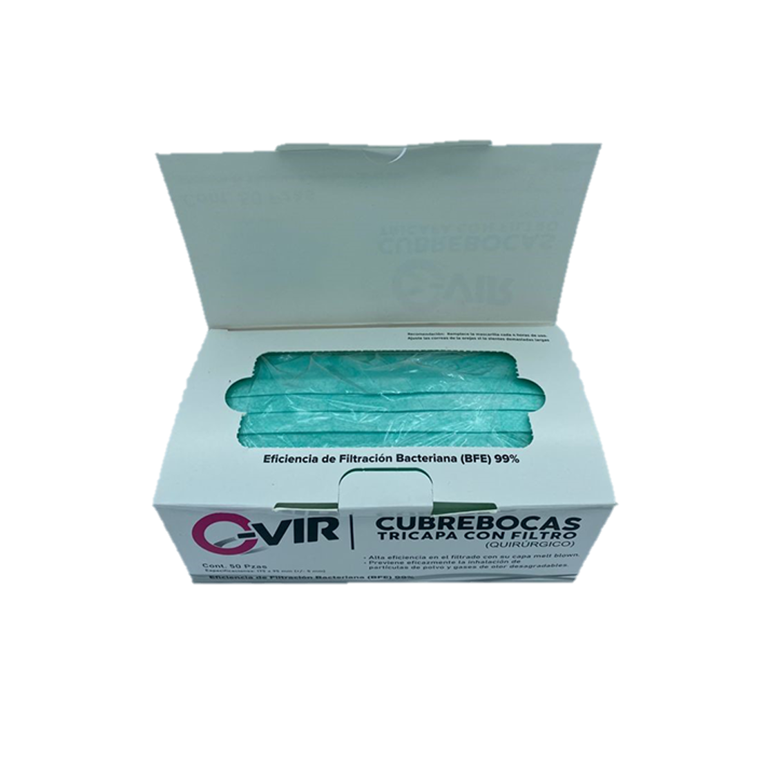 100 Cubrebocas Tricapa Quirúrgico 99% De Filtración Verde Enfermero