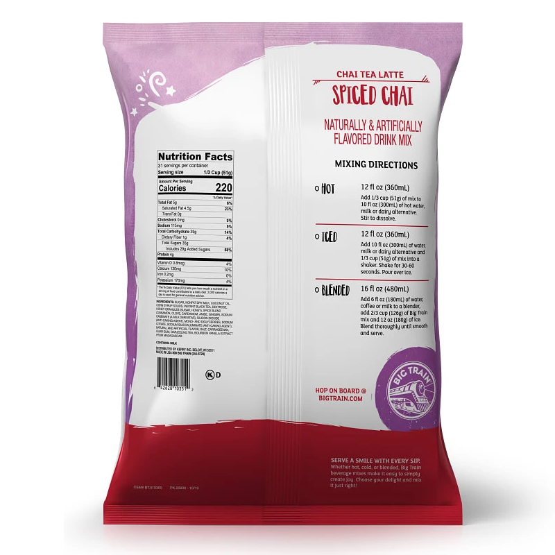 Spiced Chai Tea Latte Big Train Polvos 3.5 Libras