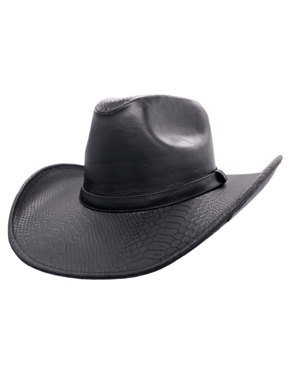 Sombrero Vaquero Texana California Hombre Mujer Piel Vegana Vibora Vintage Negro