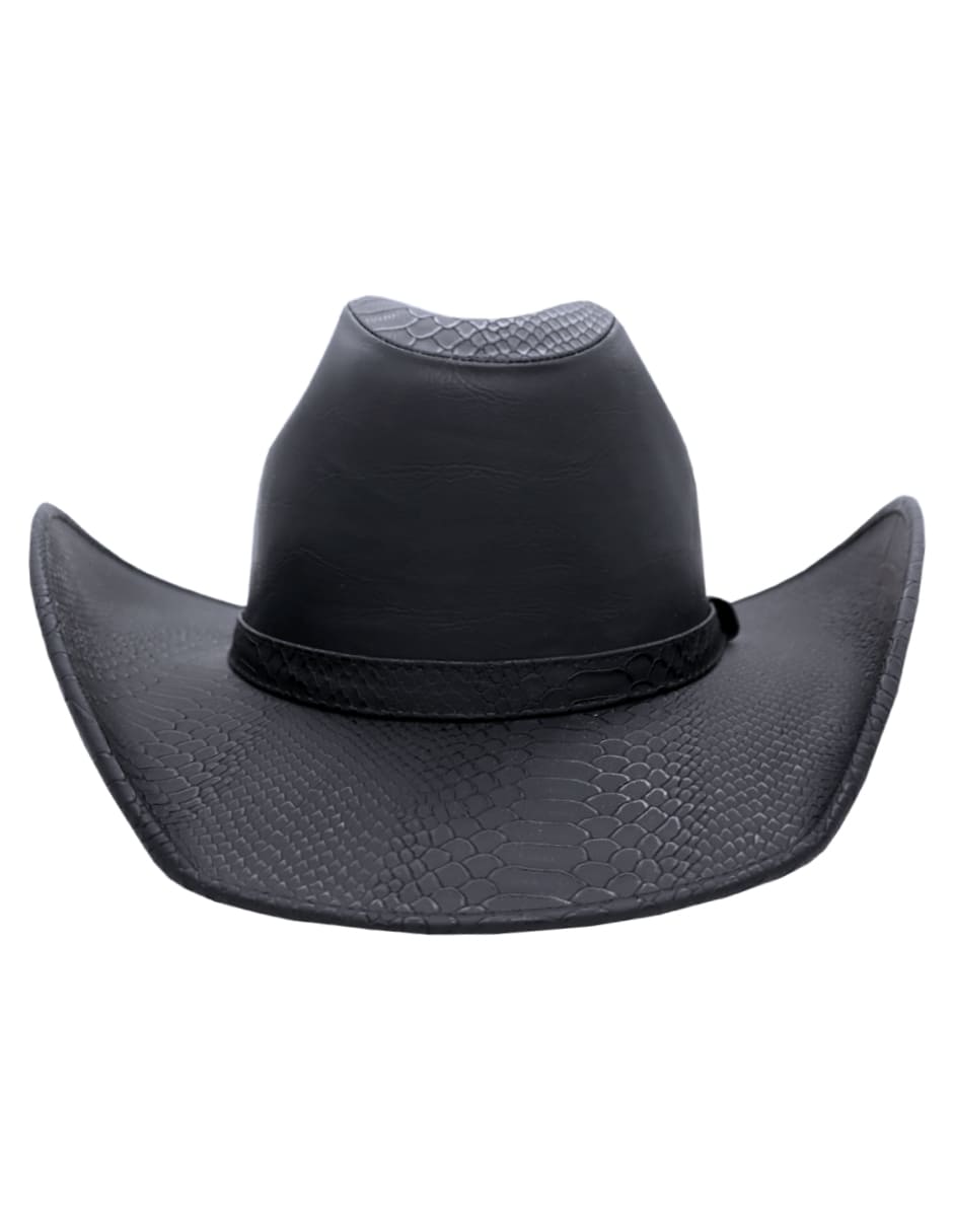 Sombrero Vaquero Texana California Hombre Mujer Piel Vegana Vibora Vintage Negro
