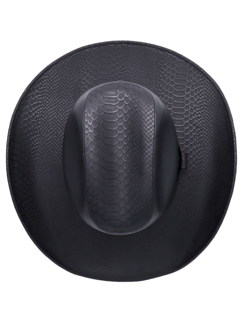 Sombrero Vaquero Texana California Hombre Mujer Piel Vegana Vibora Vintage Negro