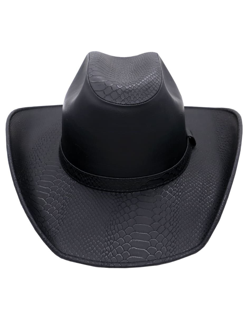 Sombrero Vaquero Texana California Hombre Mujer Piel Vegana Vibora Vintage Negro