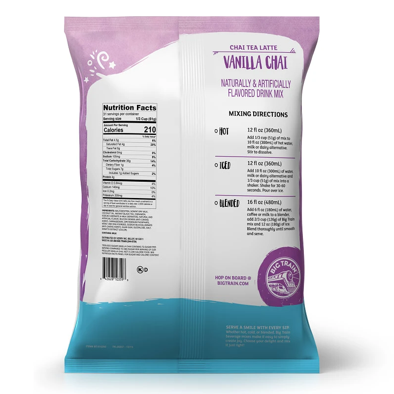 Vanilla Chai Tea Latte Big Train Polvo 3.5 Libras 
