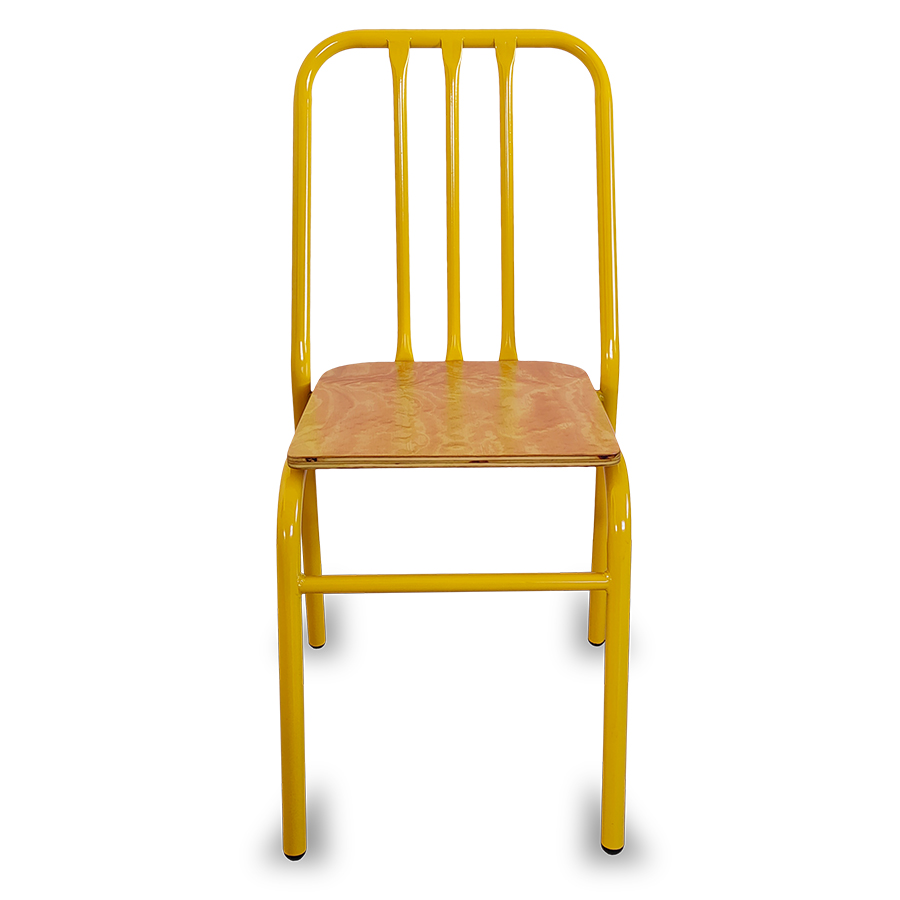 Sillas metálicas para restaurante, cafetería o comedor modelo Nisso con asiento de madera respaldo de Metal con tubo