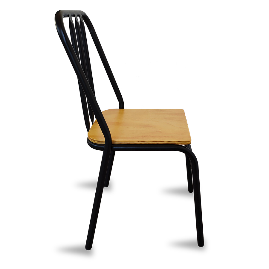 Sillas metálicas para restaurante, cafetería o comedor modelo Nisso con asiento de madera respaldo de Metal con tubo