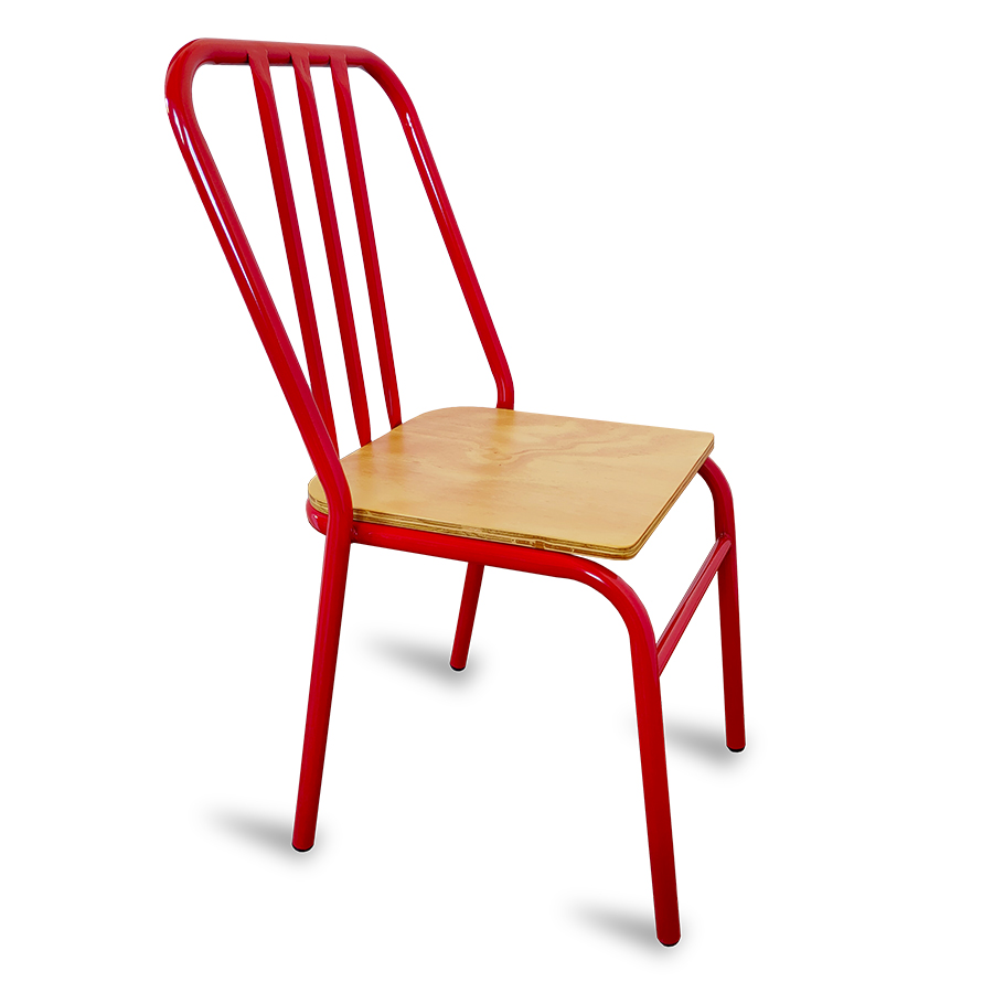 Sillas metálicas para restaurante, cafetería o comedor modelo Nisso con asiento de madera respaldo de Metal con tubo