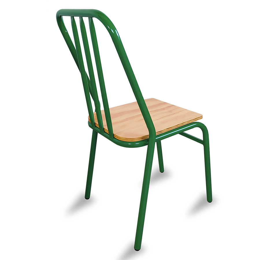 Sillas metálicas para restaurante, cafetería o comedor modelo Nisso con asiento de madera respaldo de Metal con tubo