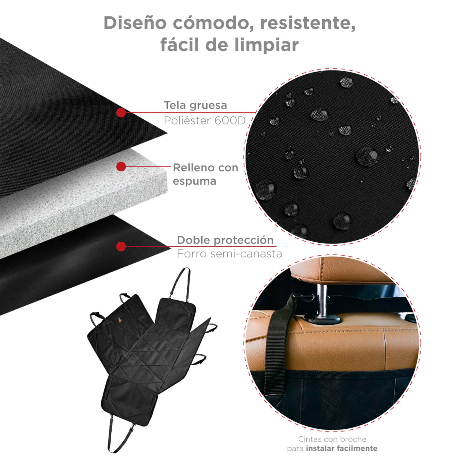 Cubre Asientos Auto para Perro, Protector Asientos, Mascota, Marca Red Baboon