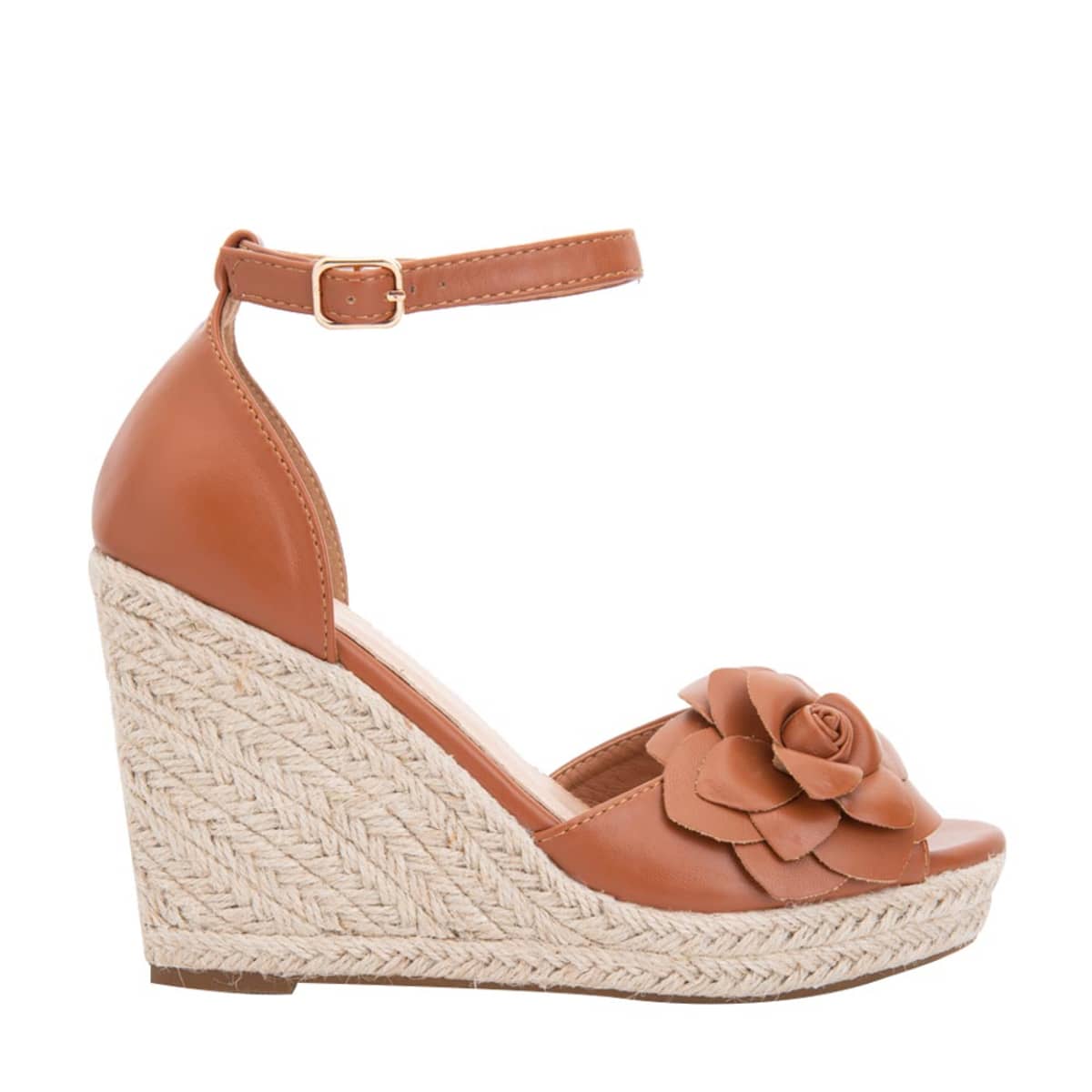Sandalias de plataforma de yute con flor al frente, marca Vi Line, para mujer, mod. 1027804