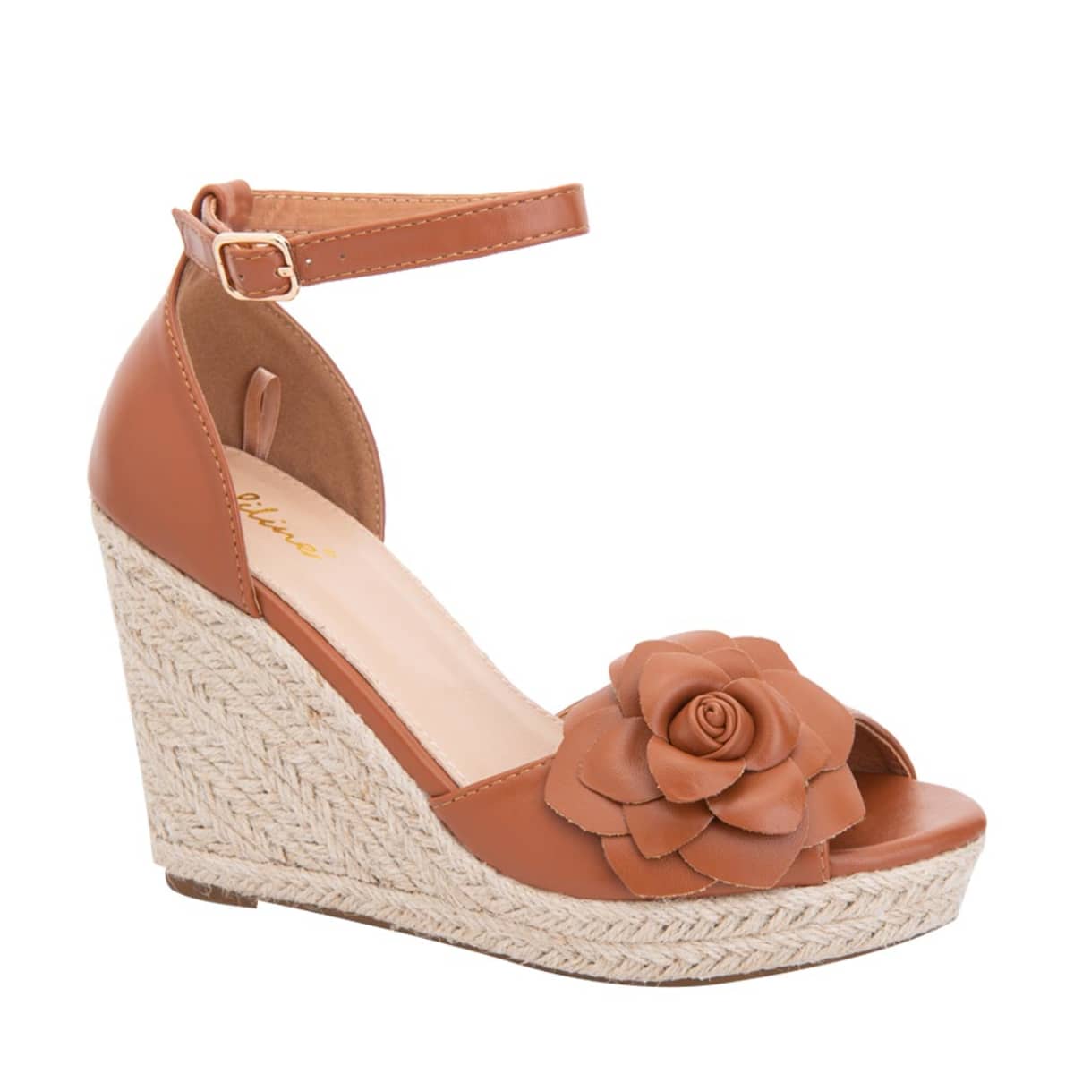 Sandalias de plataforma de yute con flor al frente, marca Vi Line, para mujer, mod. 1027804