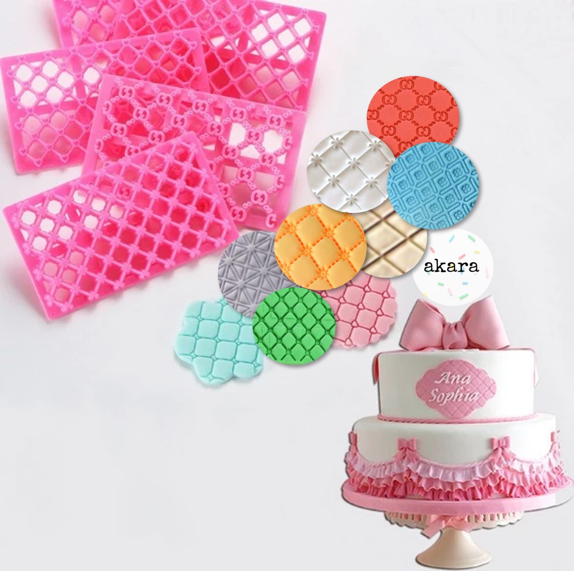 Set de 9 Sellos Marcadores de Rombo para Texturizado de Fondant